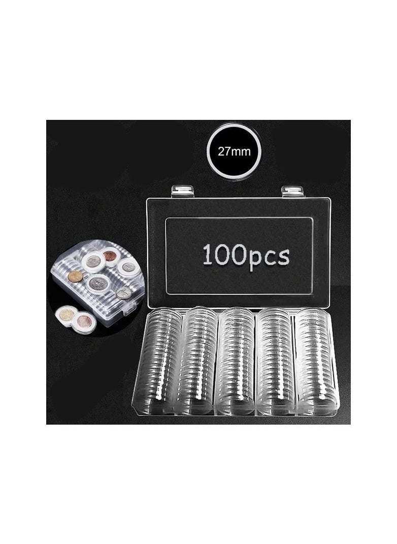 null - 1-Set Plastic Box Coin Collection Holder With Capsules Case,Commemorative Coin Holder Display Cases,Collection 100 Coins Less Than 27MM - Image 1