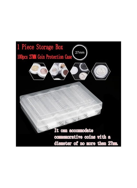 1-Set Plastic Box Coin Collection Holder With Capsules Case,Commemorative Coin Holder Display Cases,Collection 100 Coins Less Than 27MM