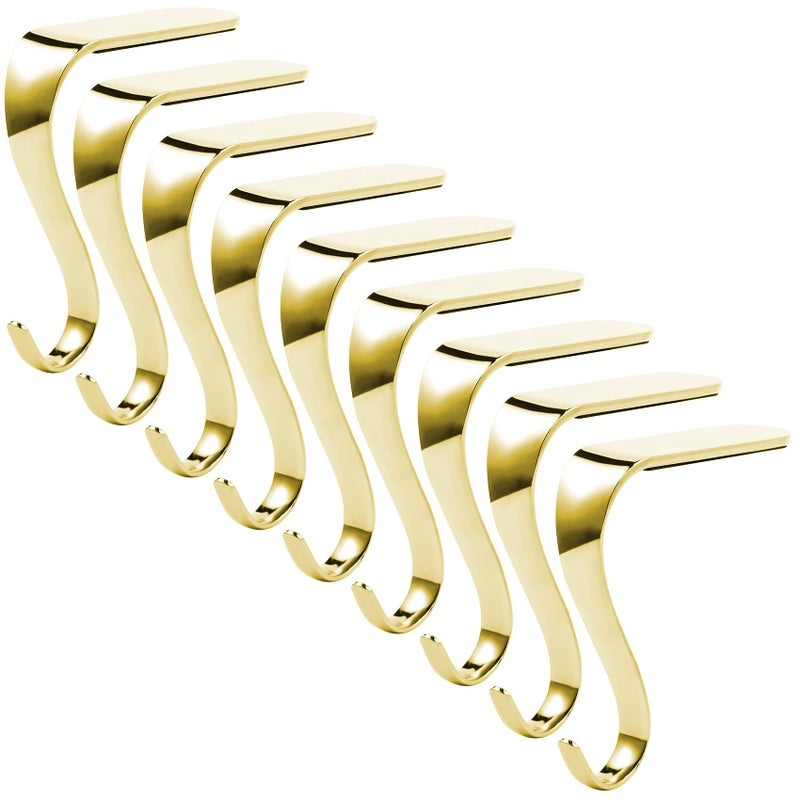 Sunshane 9 Pieces Christmas Stocking Holders Mantel Hanger Hooks Xmas Mantle Grips Set Safety Hang Stocking Clips for Christmas Party Decoration Gold - Image 2