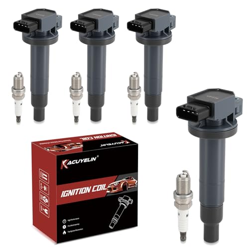 KacuYelin UF316 Ignition Coil Pack and Iridium Spark Plugs Set of 4 Compatible with Toyota Echo 2000-2005,Prius 2001-2009,Prius C 2012-2014,Yaris 2006-2016,For Scion XA XB 2004-2006,Replace# C1304 7090 - Image 1