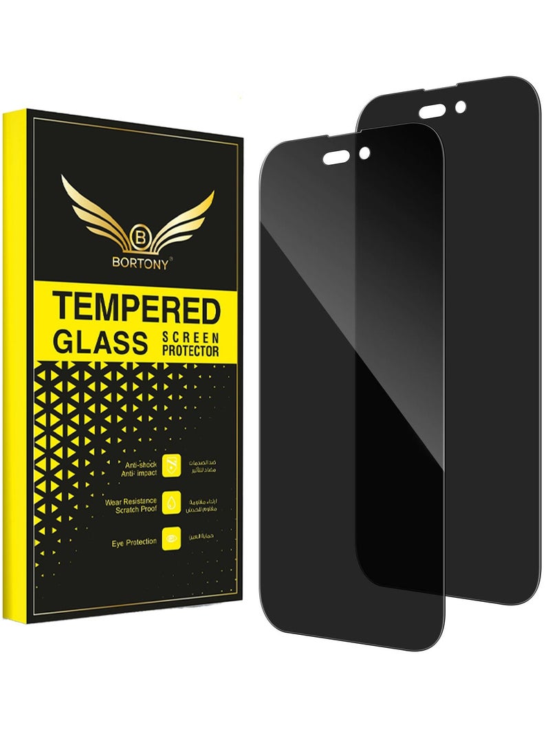 BORTONY 14 Pro Privacy Pack of 2 Full Coverage Screen Protector Anti-Spy Tempered Glass Film Edge to Edge Protection Case Friendly for iPhone 14 Pro 6.1-Inch  - Image 1
