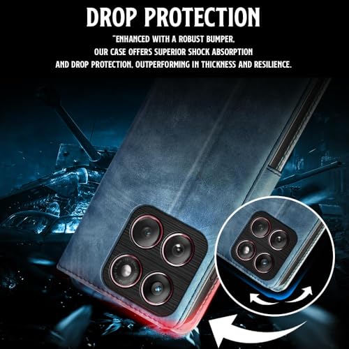WOW IMAGINE Shock Proof Flip Cover Back Case for Moto Edge 60 Fusion (Magnetic Button Flip Case | Wallet Pockets & Stand | Leather Finish | Aquamarine) - Image 4