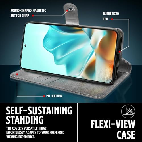WOW IMAGINE Shock Proof Flip Cover Back Case for Moto Edge 60 Fusion (Magnetic Button Flip Case | Wallet Pockets & Stand | Leather Finish | Aquamarine) - Image 5