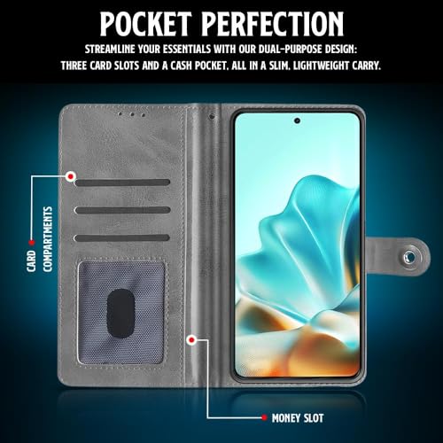 WOW IMAGINE Shock Proof Flip Cover Back Case for Moto Edge 60 Fusion (Magnetic Button Flip Case | Wallet Pockets & Stand | Leather Finish | Aquamarine) - Image 3