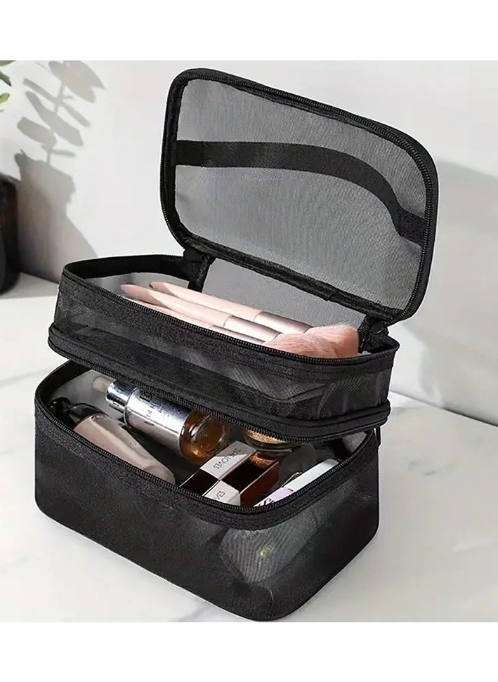 ORiTi Double Layer Clear Mesh Cosmetic Handbag Lightweight Toiletry Wash Travel Bag Multifunctional Makeup Organizer  - Image 1
