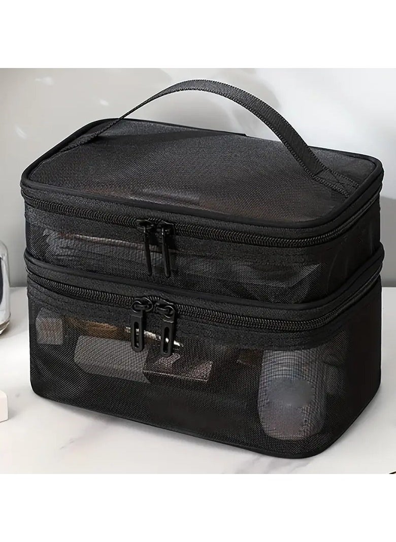 ORiTi Double Layer Clear Mesh Cosmetic Handbag Lightweight Toiletry Wash Travel Bag Multifunctional Makeup Organizer  - Image 2