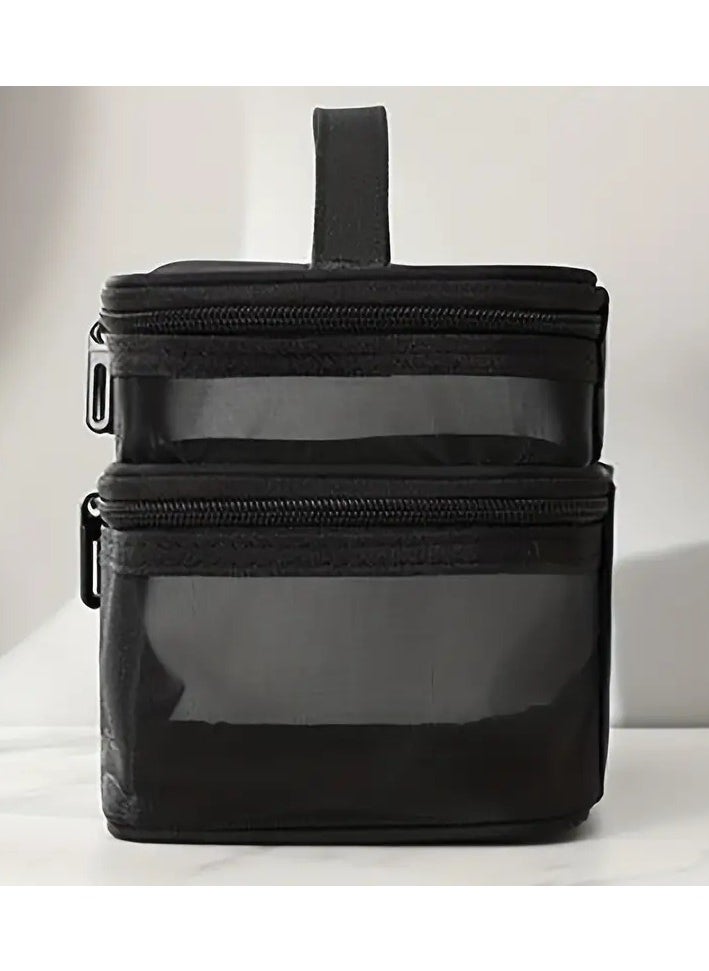 ORiTi Double Layer Clear Mesh Cosmetic Handbag Lightweight Toiletry Wash Travel Bag Multifunctional Makeup Organizer  - Image 3