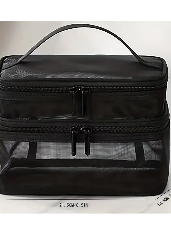 ORiTi Double Layer Clear Mesh Cosmetic Handbag Lightweight Toiletry Wash Travel Bag Multifunctional Makeup Organizer  - Image 4