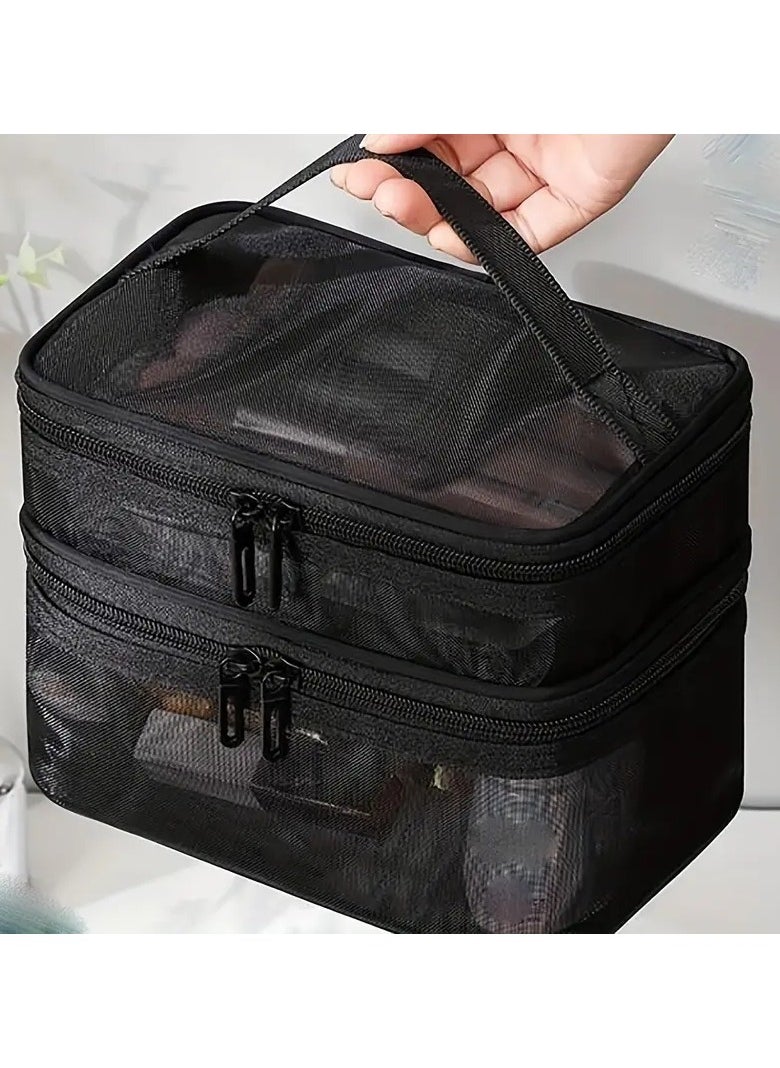 ORiTi Double Layer Clear Mesh Cosmetic Handbag Lightweight Toiletry Wash Travel Bag Multifunctional Makeup Organizer  - Image 5