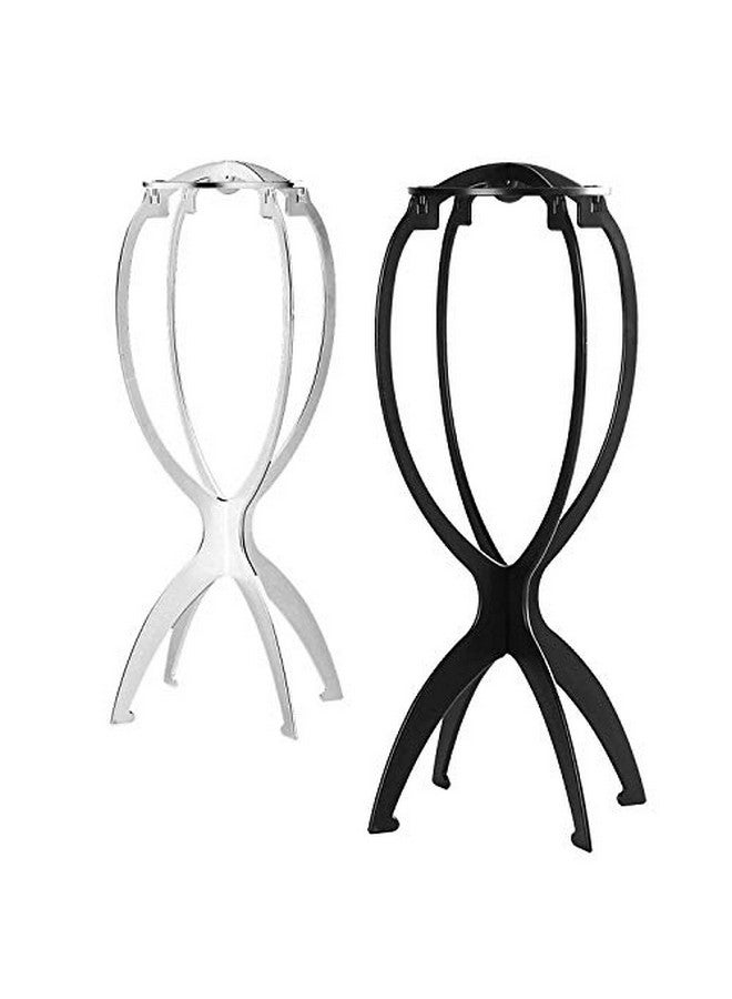 Deke Home Short Hair Wig Stand Portable Tripod Collapsible Wig Dryer. Durable. Wig Holder. Travel Wig Stands. With Hollow Mannequin Display Head. 14.2"2 Pack Black/White - Image 1