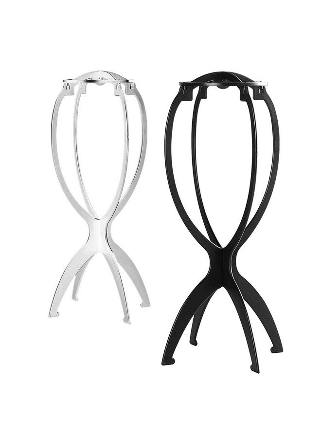 Deke Home Short Hair Wig Stand Portable Tripod Collapsible Wig Dryer. Durable. Wig Holder. Travel Wig Stands. With Hollow Mannequin Display Head. 14.2"2 Pack Black/White - Image 2