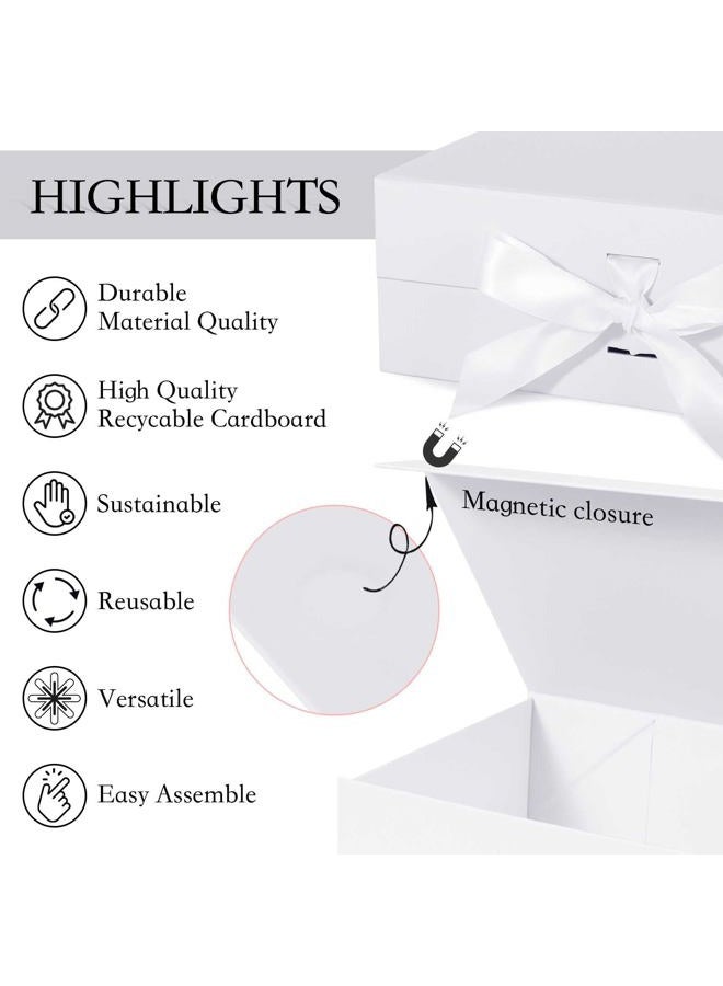 LFBOX White Gift Box with Ribbon Magnetic Lids 10.2x9x3.74 in, Bridesmaid Groomsman Proposal Boxes, Wedding Graduation Storage Box 1 Pack - Image 4