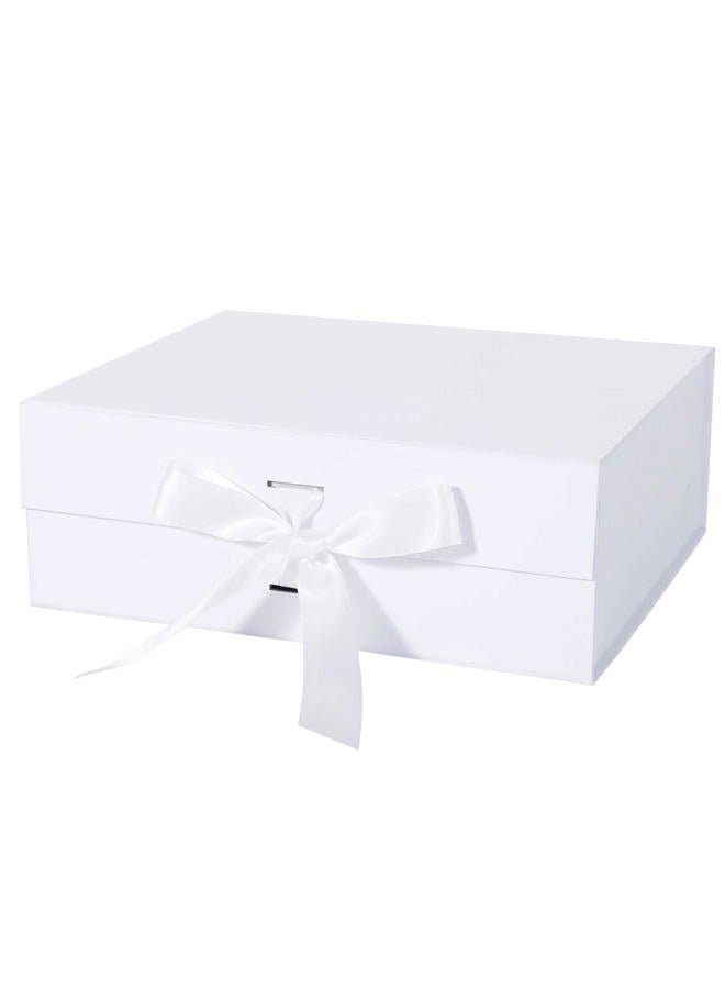 LFBOX White Gift Box with Ribbon Magnetic Lids 10.2x9x3.74 in, Bridesmaid Groomsman Proposal Boxes, Wedding Graduation Storage Box 1 Pack - Image 1
