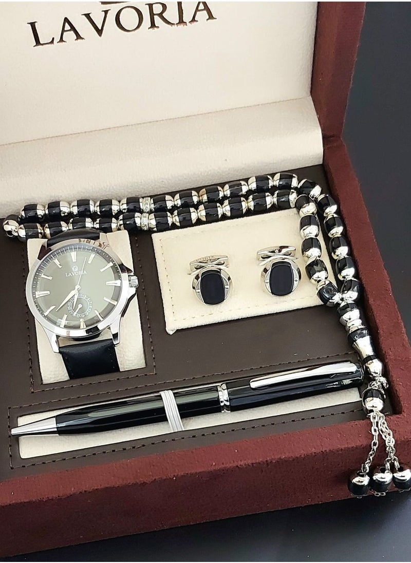 LAVORIA Laforea watch gift set for men consisting of 4 pieces, a rosary watch, a pen and a set of buttons 