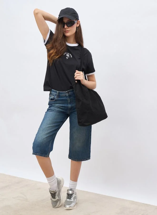 ستايلي Styli Embroidered Detail Boxy Fit T-Shirt