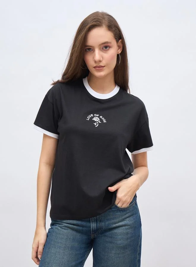 ستايلي Styli Embroidered Detail Boxy Fit T-Shirt