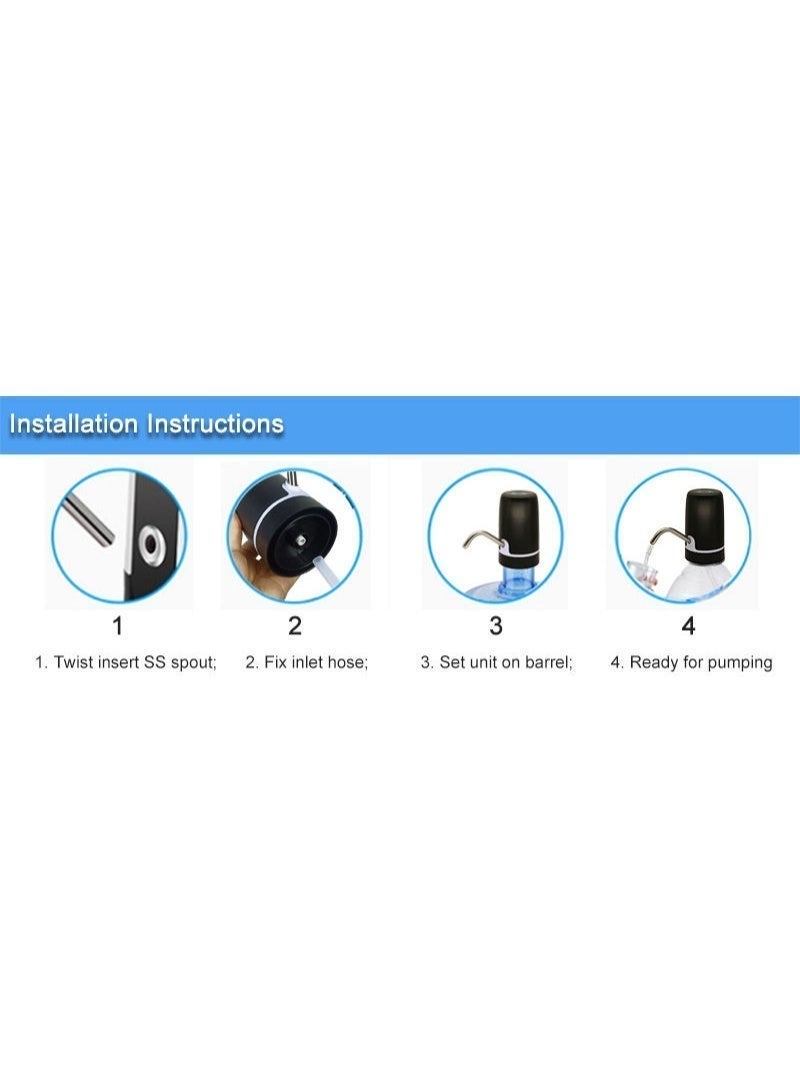 موزع مياه أوتوماتيكي لاسلكي قابل للشحن عبر USB ببطارية تدوم طويلاً، متوافق مع عبوات سعة 20 لتراً - لون أسود - Image 5