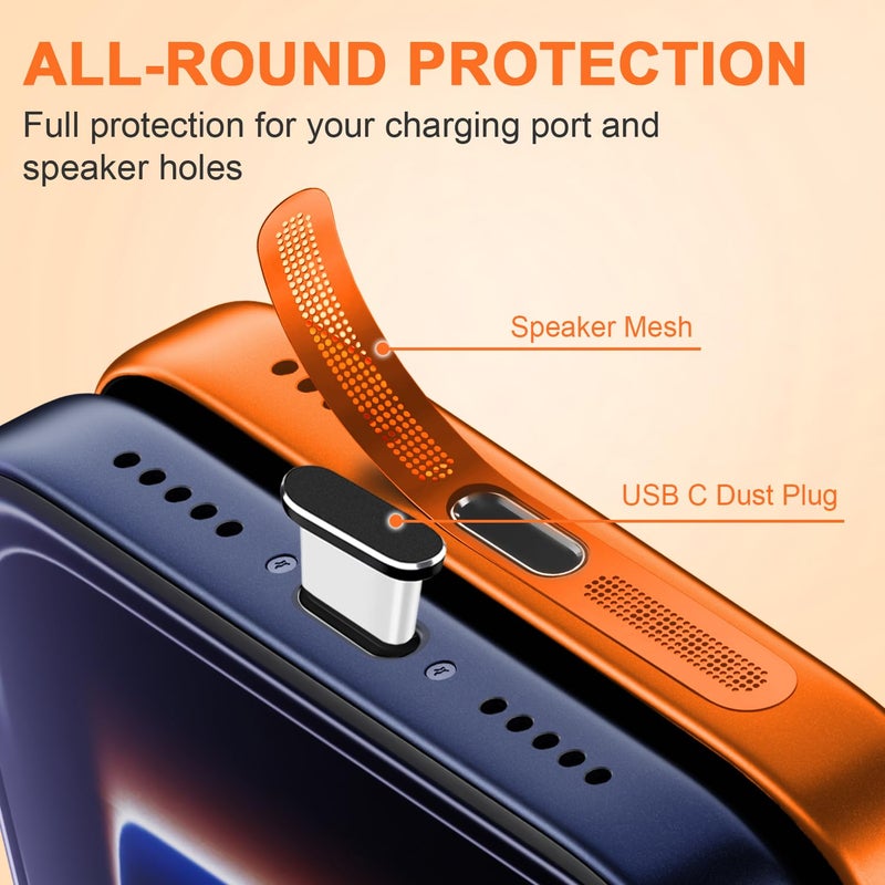 Goweewon USB C Dust Plug,USB C Port Cover Type C Charging Port Plug Cover Speaker Dust Cover,Accessories for iPhone 17 Pro Max (Orange, for iPhone 17 Pro Max) - Image 3