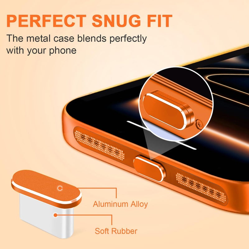 Goweewon USB C Dust Plug,USB C Port Cover Type C Charging Port Plug Cover Speaker Dust Cover,Accessories for iPhone 17 Pro Max (Orange, for iPhone 17 Pro Max) - Image 5