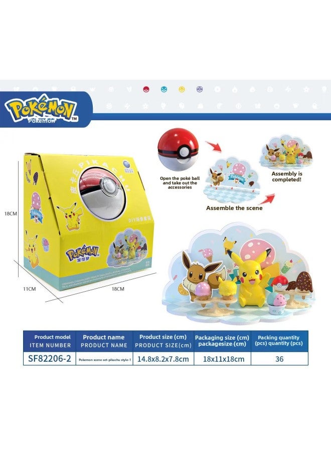 Pokémon Pokémon Pokémon Pokémon Ball Pikachu Water Arrow Turtle Small Fire Dragon Ornaments Doll لعبة مصنوعة يدويًا - اللون: Pikachu-Small Scene Set (رخصة أصلية) - Image 1