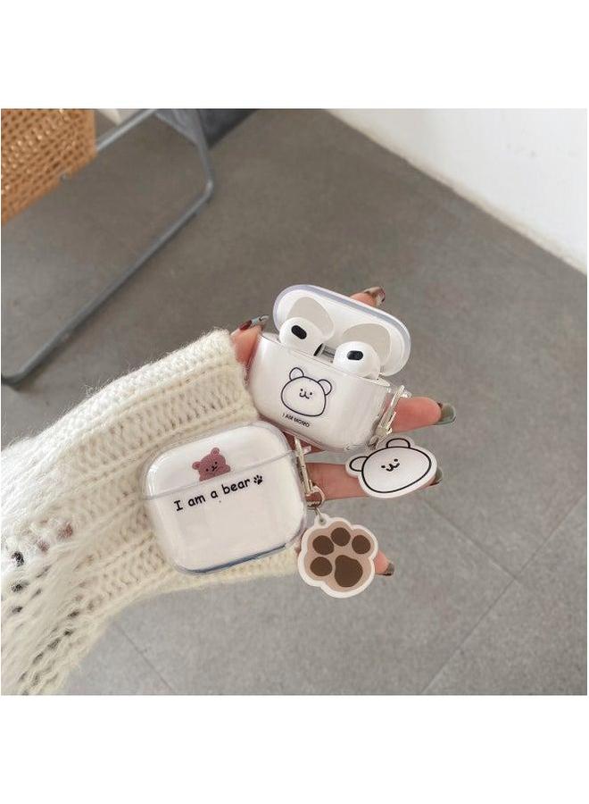 Cartoon Airpods3 Protective Case Cute Simple Suitable For Apple 1/2 Generation Earphone TPU Transparent Soft Case-Color:Hula Hoop Bear + Same Pendant-Model:AirpodsPro  - Image 5