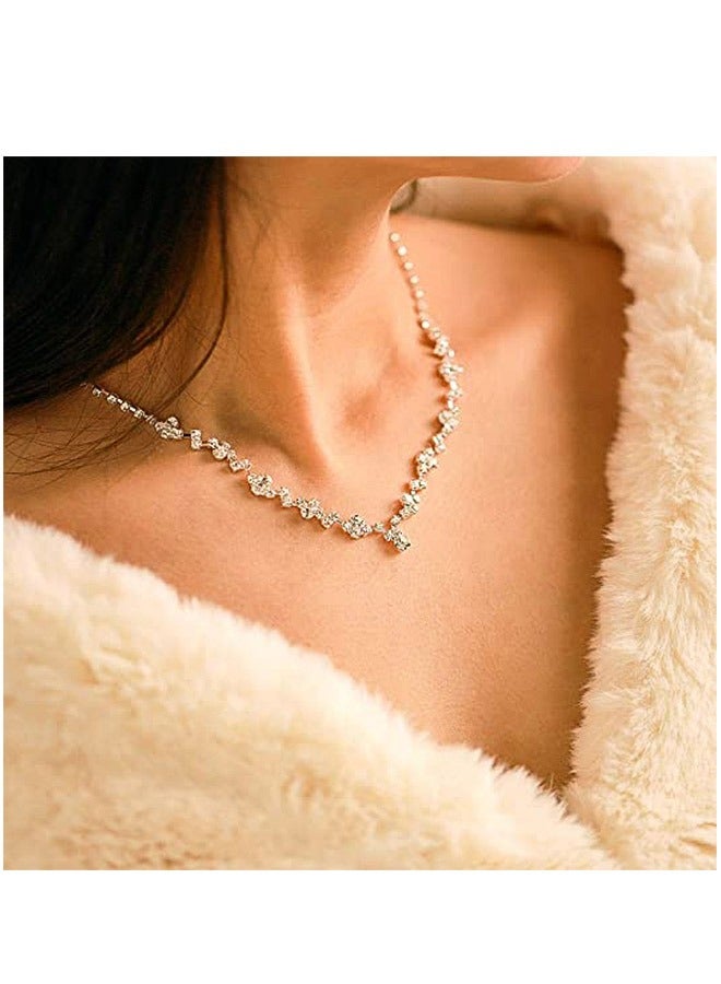 مجموعة أقراط قلادة من حجر الراين للعروس مكونة من 3 قطع، قلادة مصنوعة من سبيكة الزركون مقاومة للماء، إكسسوارات فستان السهرة للنساء (فضي) - Image 5