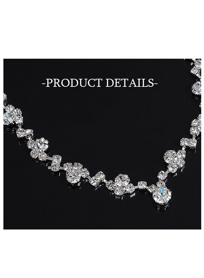 مجموعة أقراط قلادة من حجر الراين للعروس مكونة من 3 قطع، قلادة مصنوعة من سبيكة الزركون مقاومة للماء، إكسسوارات فستان السهرة للنساء (فضي) - Image 3