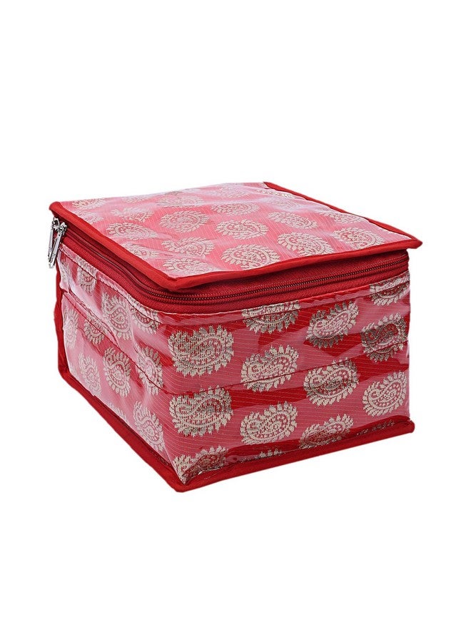 Kuber Industries Kuber Industries Jewellery Storage Bag | Carry Printed PVC Laminated Makeup Pouch | Square Travel Kit with 10 Tranasparent Pouches | Bag for Necklace-Bracelet-Earing-Bangles | Red  - Image 1
