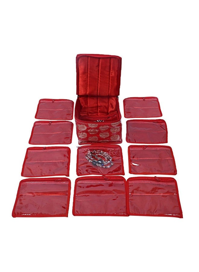 Kuber Industries Kuber Industries Jewellery Storage Bag | Carry Printed PVC Laminated Makeup Pouch | Square Travel Kit with 10 Tranasparent Pouches | Bag for Necklace-Bracelet-Earing-Bangles | Red  - Image 4