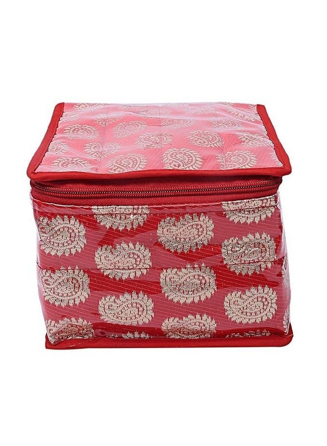 Kuber Industries Kuber Industries Jewellery Storage Bag | Carry Printed PVC Laminated Makeup Pouch | Square Travel Kit with 10 Tranasparent Pouches | Bag for Necklace-Bracelet-Earing-Bangles | Red  - Image 2