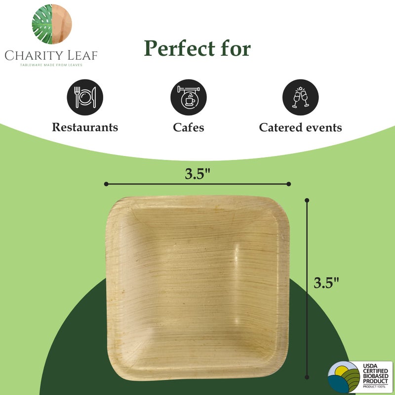 Charity Leaf Disposable Palm Leaf 3.5"" Square Mini Bowl (25 pcs) Dipping Bowls | Bamboo Like| All Natural and Biodegradable | Charcuterie Boards  BBQs  and Parties - Image 3