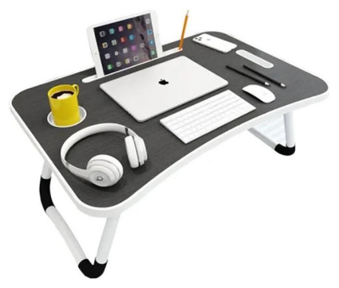 MODERN HOME Foldable Laptop Table With Cup Holder Combination Material Multicolour 40.5 x 60 x 5.5cm - Image 1