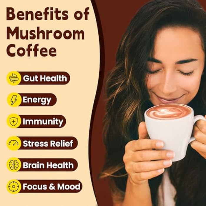 WepBio Mushroom Coffee - 11 in 1 Mushroom Blend with Lions Mane,Ashwagandha KSM-66 & L-Theanine Instant Mushrooms Coffee Packets for Energy, Focus & Digestion Sugar-Free 16 Servings Variety Pack - Image 4