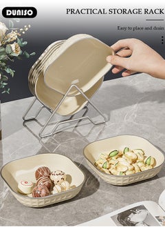 DUNISO 8 PCS Dinner Plates Set,Dessert Plate Snack Plate Set Dried Fruit Plate Tasting Plate Cake Plate Display Stand,for Family Party Picnic Home,Sturdy & Durable Easy Storage, Contains 8 Plates & 1 Storage Rack  - Image 2
