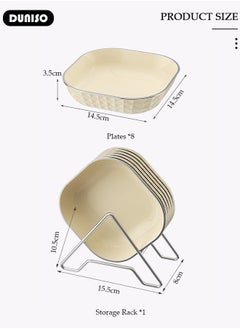 DUNISO 8 PCS Dinner Plates Set,Dessert Plate Snack Plate Set Dried Fruit Plate Tasting Plate Cake Plate Display Stand,for Family Party Picnic Home,Sturdy & Durable Easy Storage, Contains 8 Plates & 1 Storage Rack  - Image 4