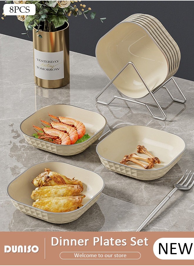 DUNISO 8 PCS Dinner Plates Set,Dessert Plate Snack Plate Set Dried Fruit Plate Tasting Plate Cake Plate Display Stand,for Family Party Picnic Home,Sturdy & Durable Easy Storage, Contains 8 Plates & 1 Storage Rack  - Image 1