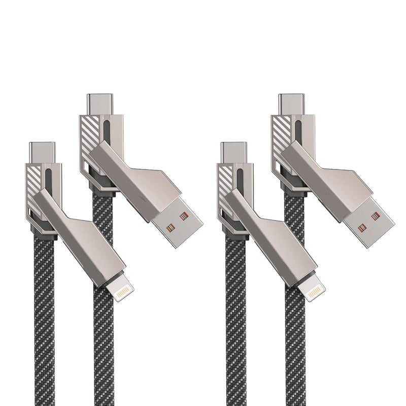 ميكينج تك كابل USB-C رباعي الوظائف سريع الشحن، شحن سريع بقدرة 60 واط ومزامنة البيانات، مضفر مسطح مقاوم للتشابك، مناسب لشاحن آيفون مع شريط فيلكرو، مجموعة كابلات شحن متعددة بمنافذ سريعة/Type C/USB A، طول 5 أقدام - Image 1