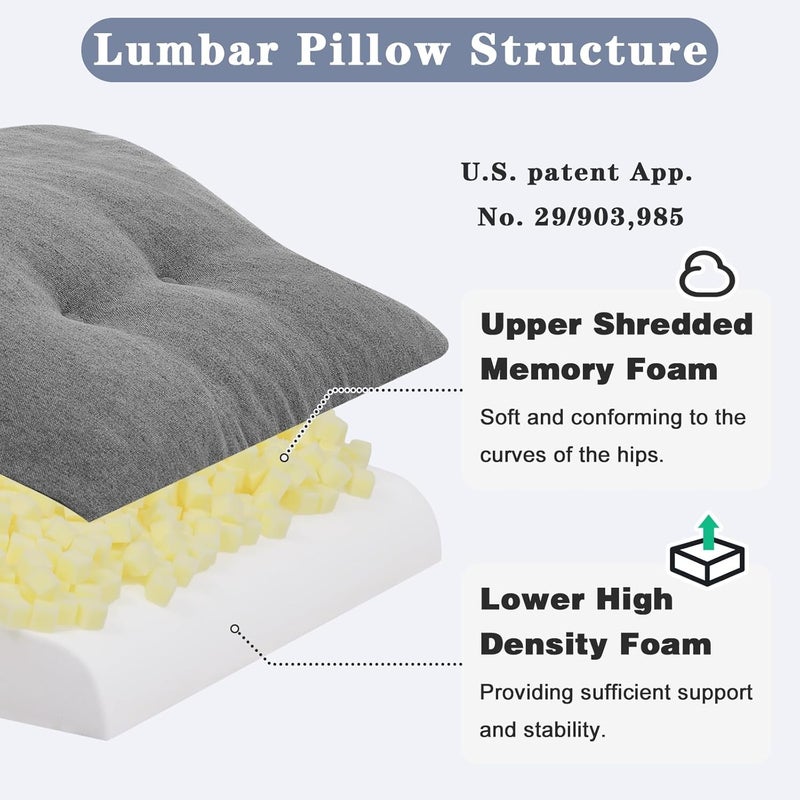 BAIBU Lumbar Support Pillow for Recliner, Large Memory Foam Dual-Layer Patent Design Back Support Cushion for Sofa & Gaming Chair, Ergonomic Lumbar Pillow with Machine Washable Cover, Dark Grey, 1P - Image 2