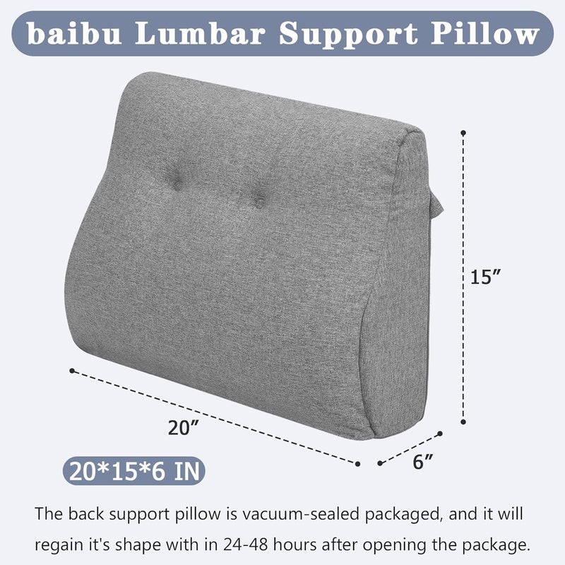 BAIBU Lumbar Support Pillow for Recliner, Large Memory Foam Dual-Layer Patent Design Back Support Cushion for Sofa & Gaming Chair, Ergonomic Lumbar Pillow with Machine Washable Cover, Dark Grey, 1P - Image 3
