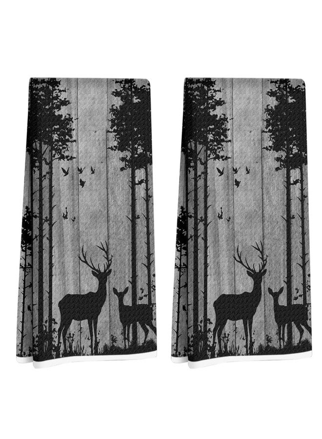 CFGBFDGH 2Pcs Forest Deer Kitchen Towels, Dark Art Tree Decorative Hand Towels for Kitchen Home Farmhouse, Absorbent Microfiber Dish Cloth Tea Towel, Home Gifts for Women Mom Grandma, 24x14 Inch - Image 1