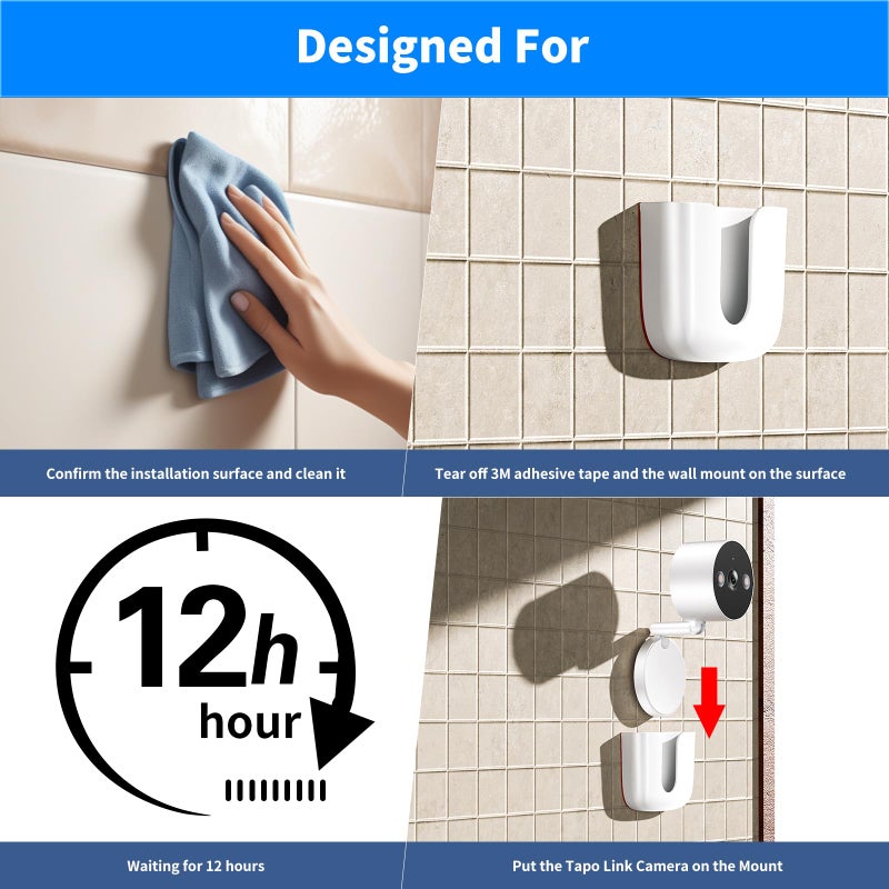 Dukoyb No Drilling Tapo Camera Mount,Compatible with Tapo Link Camera C120,Adhesive Mounting Holder,Easy to Install for TP Link Indoor/Outdoor Security System,White (2Pack) - Image 4