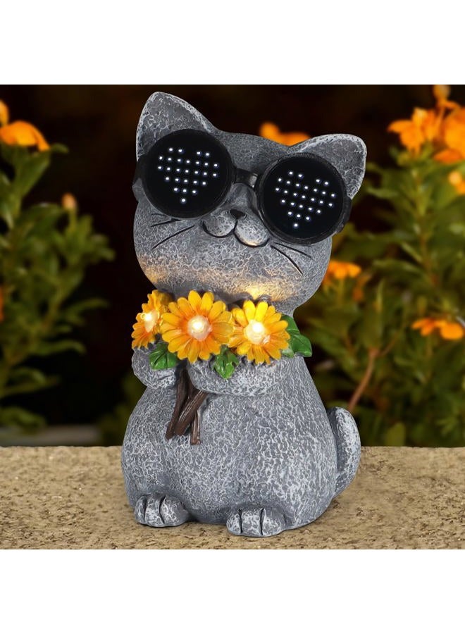 Pawatee Solar Garden Statues Cat with Daisy and LED Lights Birthday Gifts for Women Mom Grandma Solar Outdoor Decor for Patio Backyard Yard Lawn Decoration-Unique Housewarming Gifts - Image 1