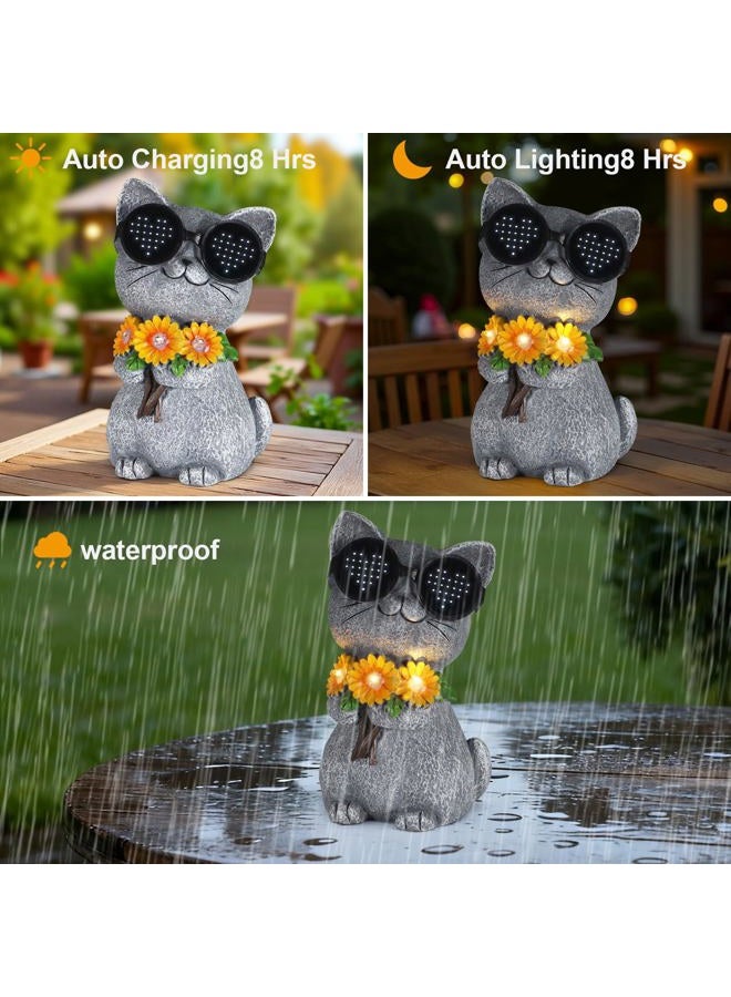 Pawatee Solar Garden Statues Cat with Daisy and LED Lights Birthday Gifts for Women Mom Grandma Solar Outdoor Decor for Patio Backyard Yard Lawn Decoration-Unique Housewarming Gifts - Image 4
