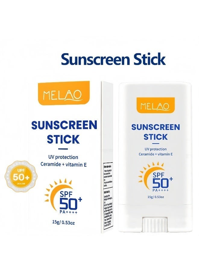 MELAO SPF 50+ PA++++ Sunscreen Stick | Portable Solid Sunscreen with Ceramide & Vitamin E | UV Protection & Hydrating for Face & Body, Travel-Friendly (15g) - Image 1