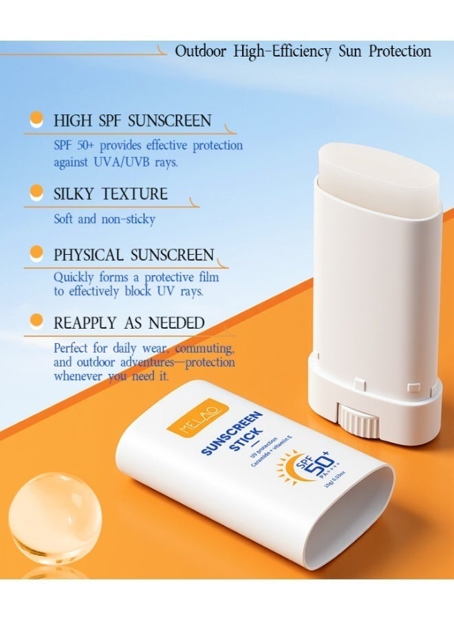 MELAO SPF 50+ PA++++ Sunscreen Stick | Portable Solid Sunscreen with Ceramide & Vitamin E | UV Protection & Hydrating for Face & Body, Travel-Friendly (15g) - Image 4