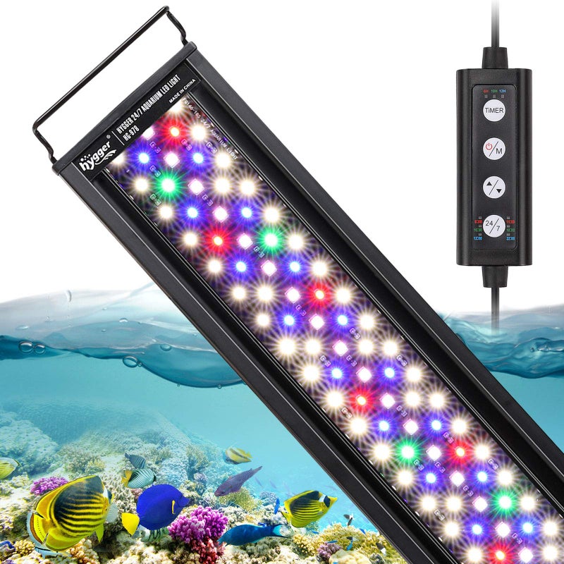 hygger 22W 24/7 Lighting Aquarium LED Light, Sunrise-Daylight-Moonlight Mode and DIY Mode, Adjustable Timer Adjustable Brightness Fish Tank Light with Extendable Bracket 7 Colors for Planted Tank - Image 1