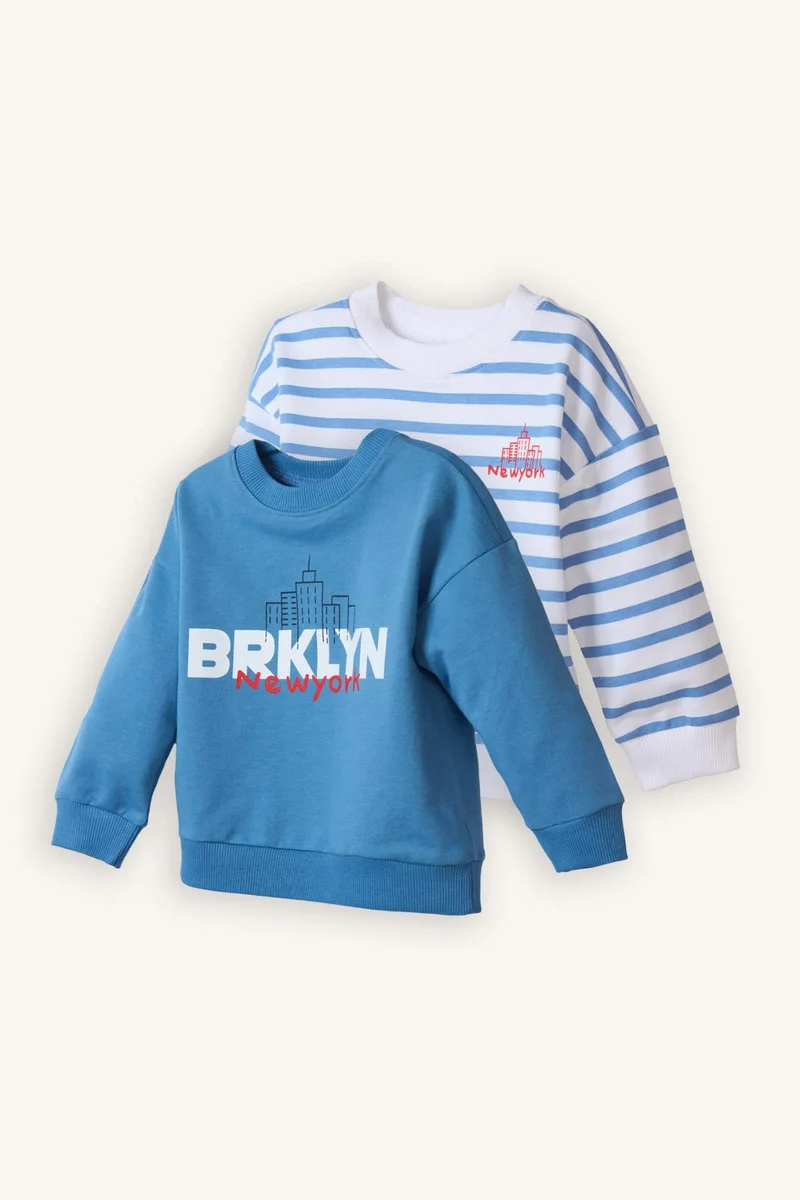 Defacto Baby Boy Oversize Crew Neck Patterned 2 Piece Sweatshirt