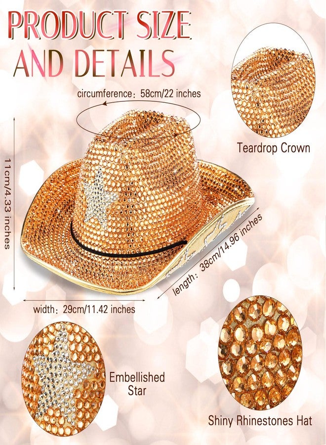 Tisancy Rhinestone Cowboy Hats for Women Cowgirl Diamond Western Disco Crystal Hat for Carnival Wedding Costume Party, Champagne and Silver Star, 14.96 x 11.42 x 4.33 inches - Image 2