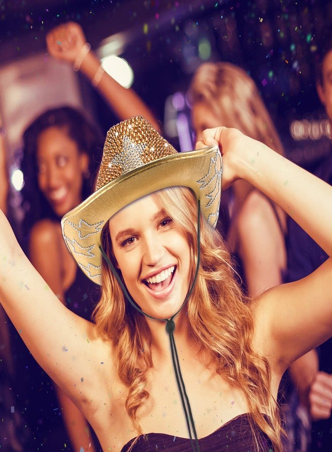 Tisancy Rhinestone Cowboy Hats for Women Cowgirl Diamond Western Disco Crystal Hat for Carnival Wedding Costume Party, Champagne and Silver Star, 14.96 x 11.42 x 4.33 inches - Image 5