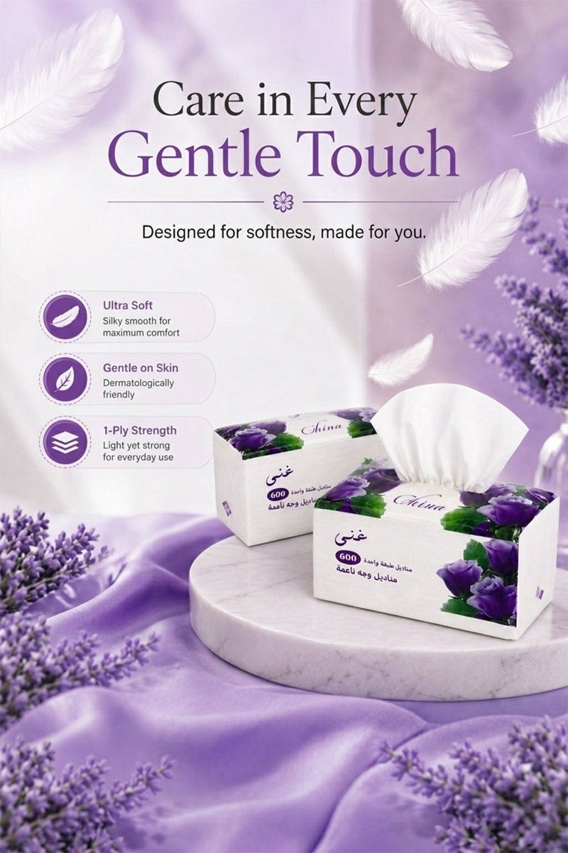 Ghena Soft Disposable Paper Tissues 600 x 20 Pack - 12000 Pcs, Flushable, Skin Friendly, Highly Absorbent - Image 2